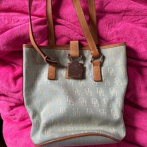 Dooney & Bourke Brown Leather and Light Green Logo Tote